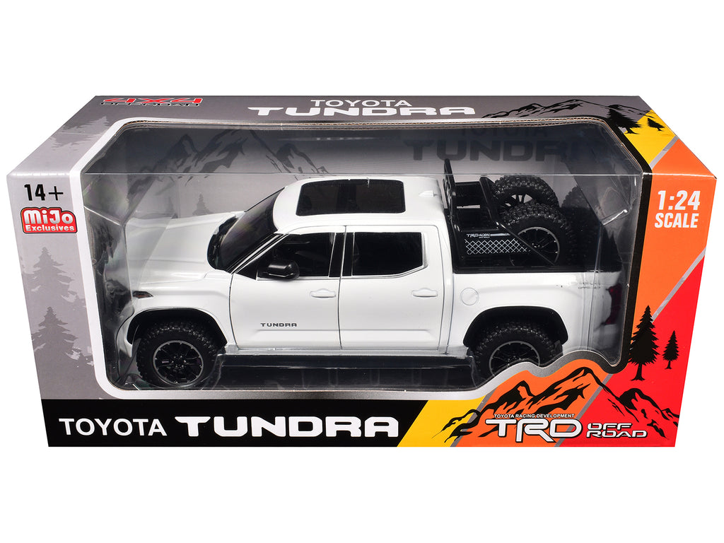 2023 Toyota Tundra TRD 4x4 Pickup Truck White Metallic with Sunroof and Wheel Rack 1/24 Diecast Model Car
