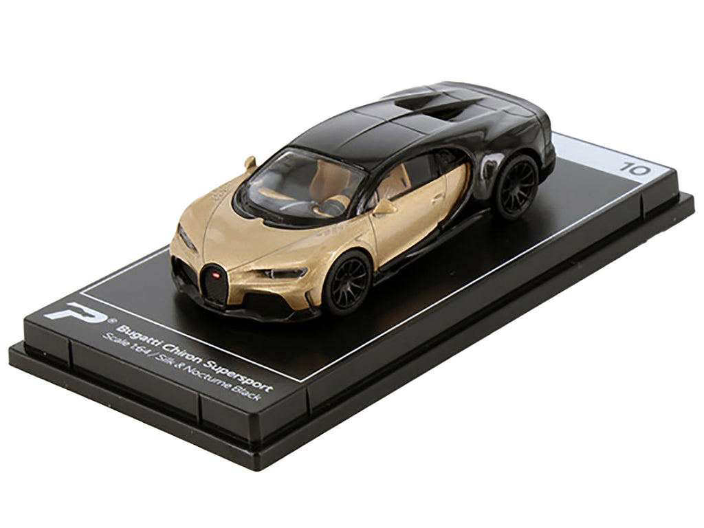 Bugatti Chiron Supersport Silk Gold Metallic and Nocturne Black 'Hypercar League Collection' 1/64 Diecast Model Car by PosterCars
