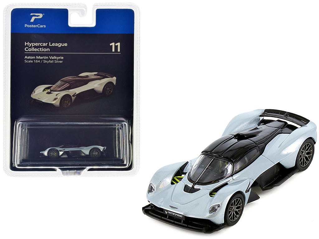 Aston Martin Valkyrie Skyfall Silver Metallic with Black Top 'Hypercar League Collection' 1/64 Diecast Model Car by PosterCars
