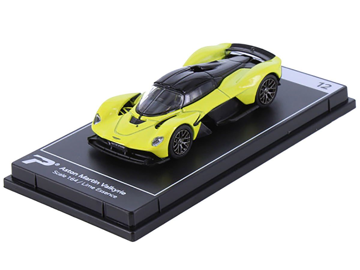 Aston Martin Valkyrie Lime Essence Yellow Metallic with Black Top 'Hypercar League Collection' 1/64 Diecast Model Car by PosterCars