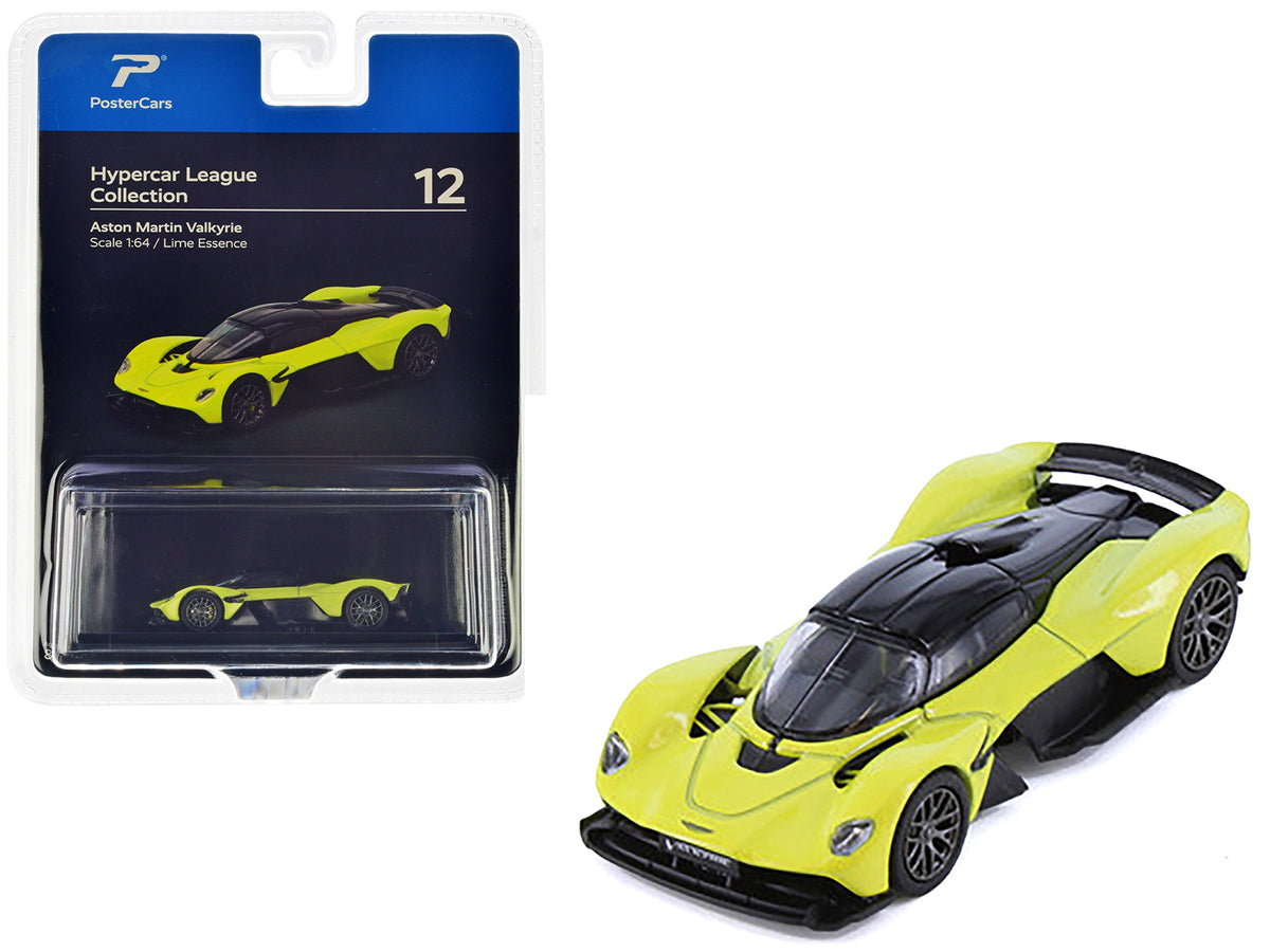 Aston Martin Valkyrie Lime Essence Yellow Metallic with Black Top 'Hypercar League Collection' 1/64 Diecast Model Car by PosterCars