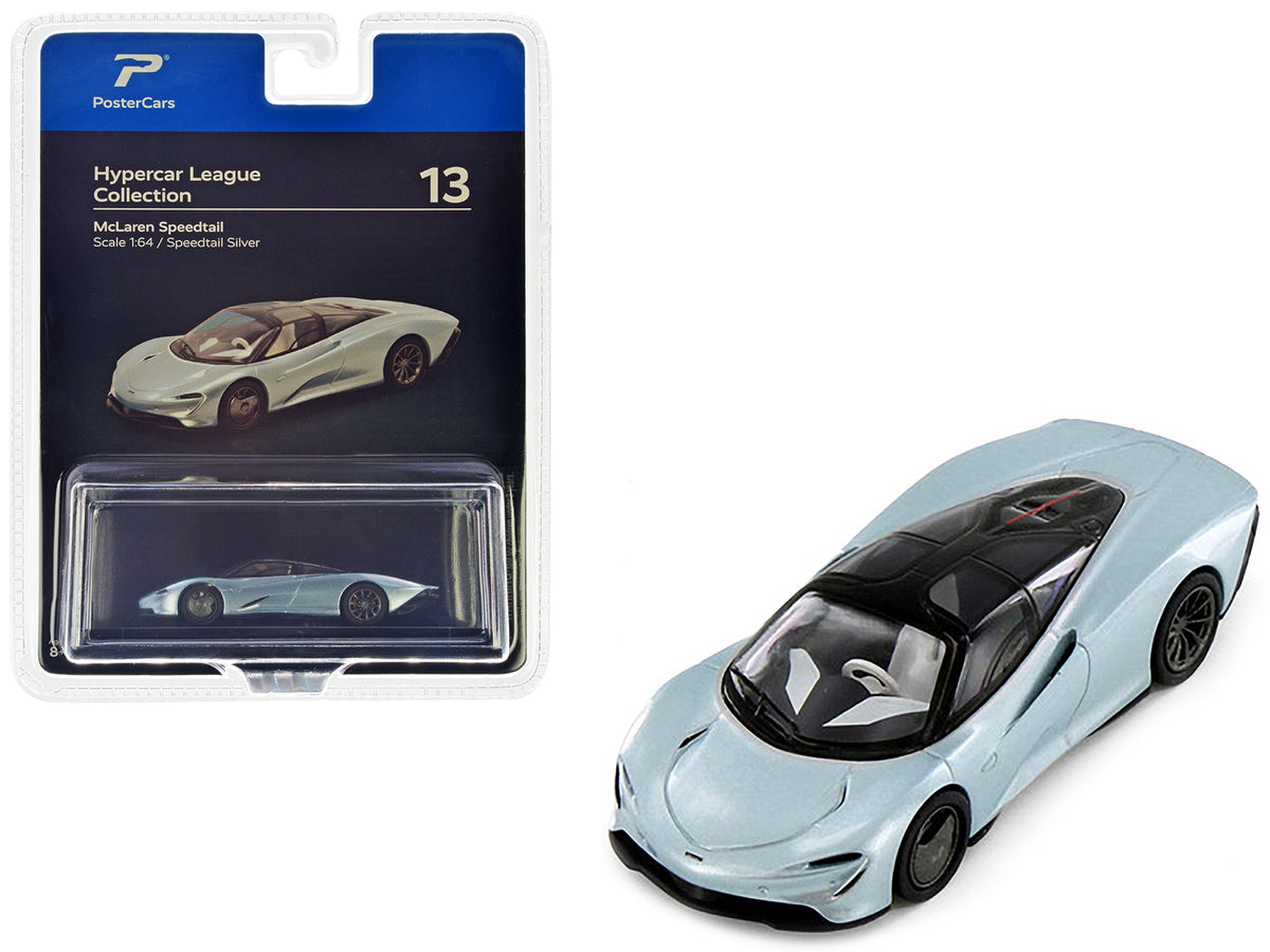 McLaren Speedtail Silver Metallic with Black Top 'Hypercar League Collection' 1/64 Diecast Model Car by PosterCars