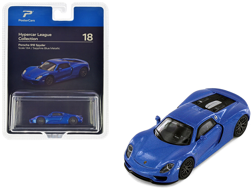 Porsche 918 Spyder Sapphire Blue Metallic 'Hypercar League Collection' 1/64 Diecast Model Car by PosterCars