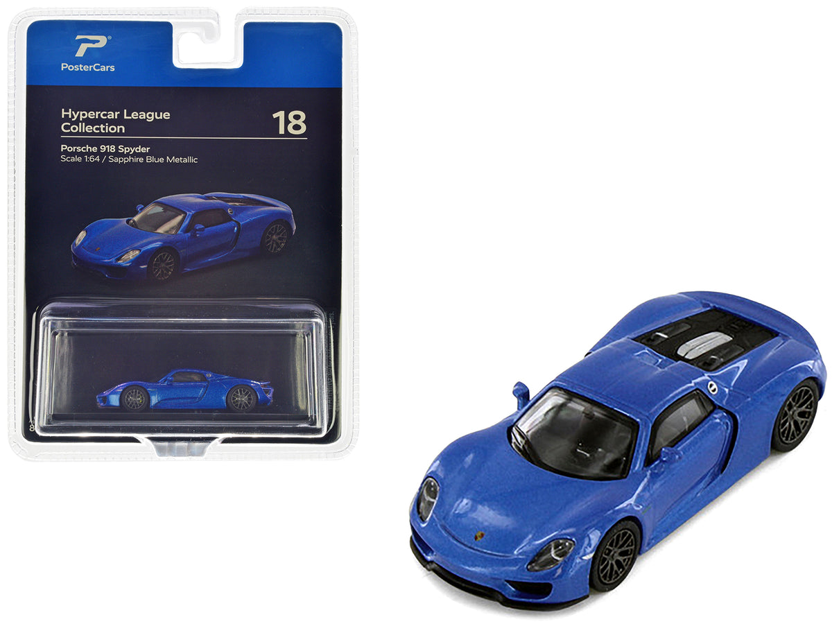 Porsche 918 Spyder Sapphire Blue Metallic 'Hypercar League Collection' 1/64 Diecast Model Car by PosterCars
