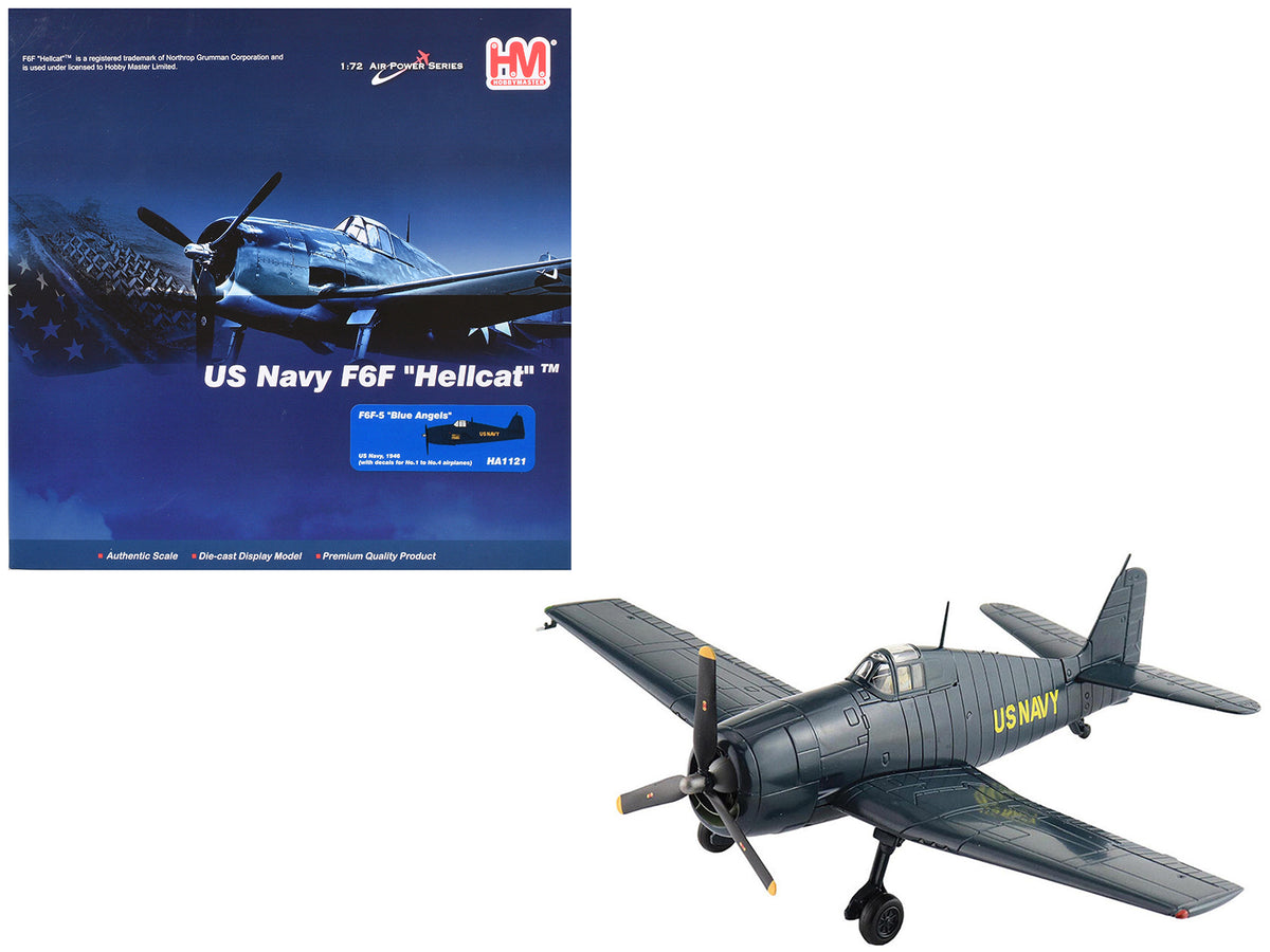 Grumman F6F-5 Hellcat Fighter Aircraft 'Blue Angels #1-4 Decals' (1946) United States Navy 'Air Power Series' 1/72 Diecast Model by Hobby Master