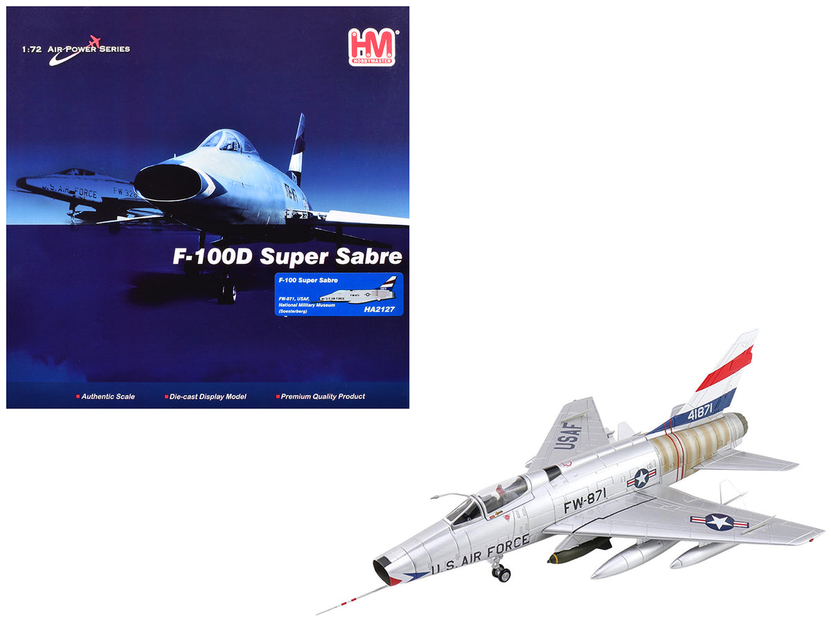 North American F-100 Super Sabre Fighter Aircraft 'FW-871 National Military Museum Soesterberg Netherlands' United States Air Force 'Air Power Series' 1/72 Diecast Model by Hobby Master