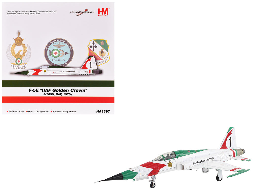 Northrop F-5E Tiger II Aircraft '#1 3-7099 IIAF Golden Crown' Imperial Iranian Air Force 'Air Power Series' 1/72 Diecast Model by Hobby Master