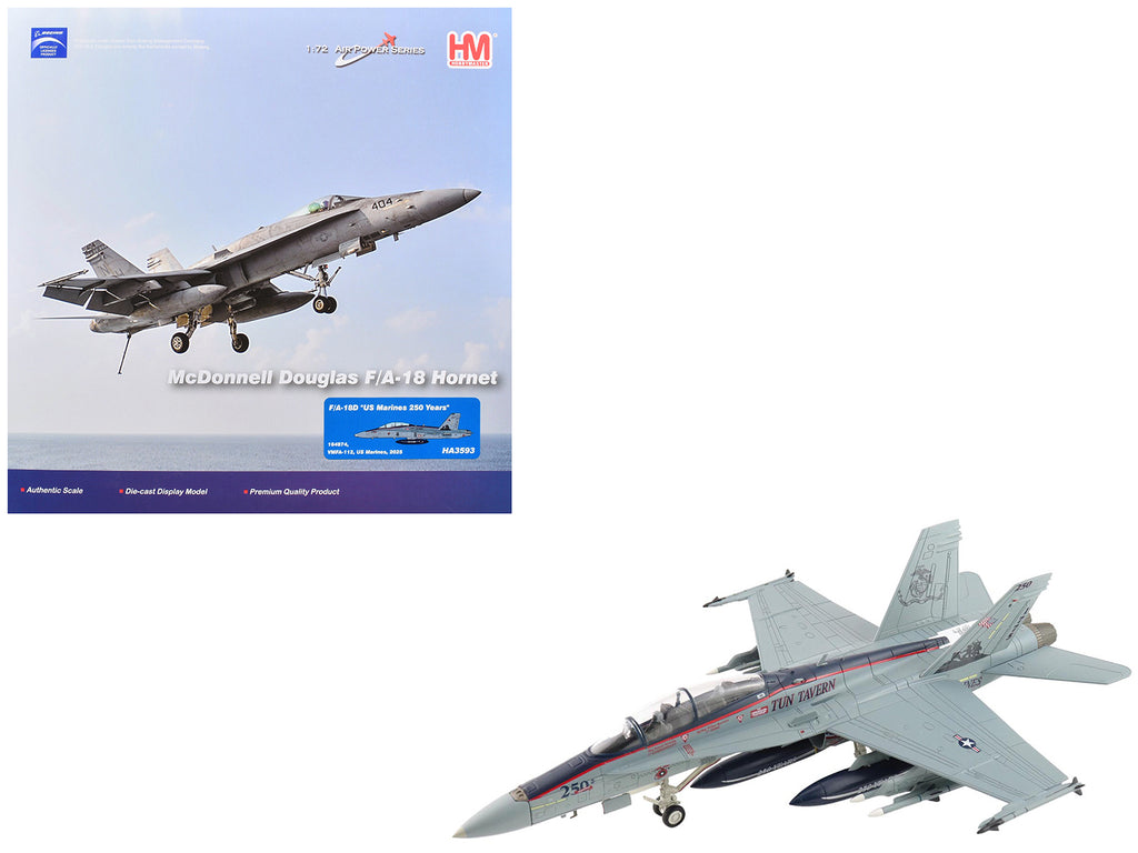 McDonnell Douglas F/A-18D Hornet Aircraft '164874 US Marines 250 Years VMFA-112 Cowboys' (2025) United States Marines 'Air Power Series' 1/72 Diecast Model by Hobby Master