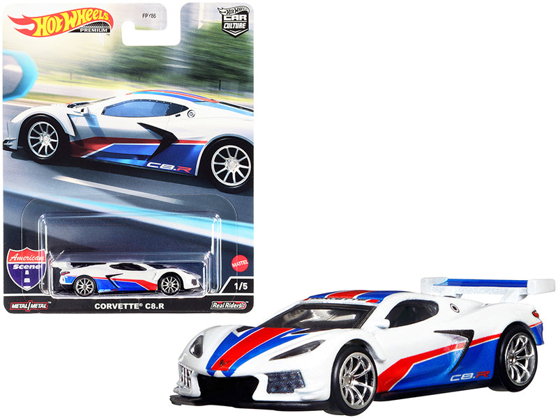 Chevrolet Corvette C8.R Pearl White with Red and Blue Stripes 'American Scene' 'Car Culture' Series Diecast Model Car by Hot Wheels