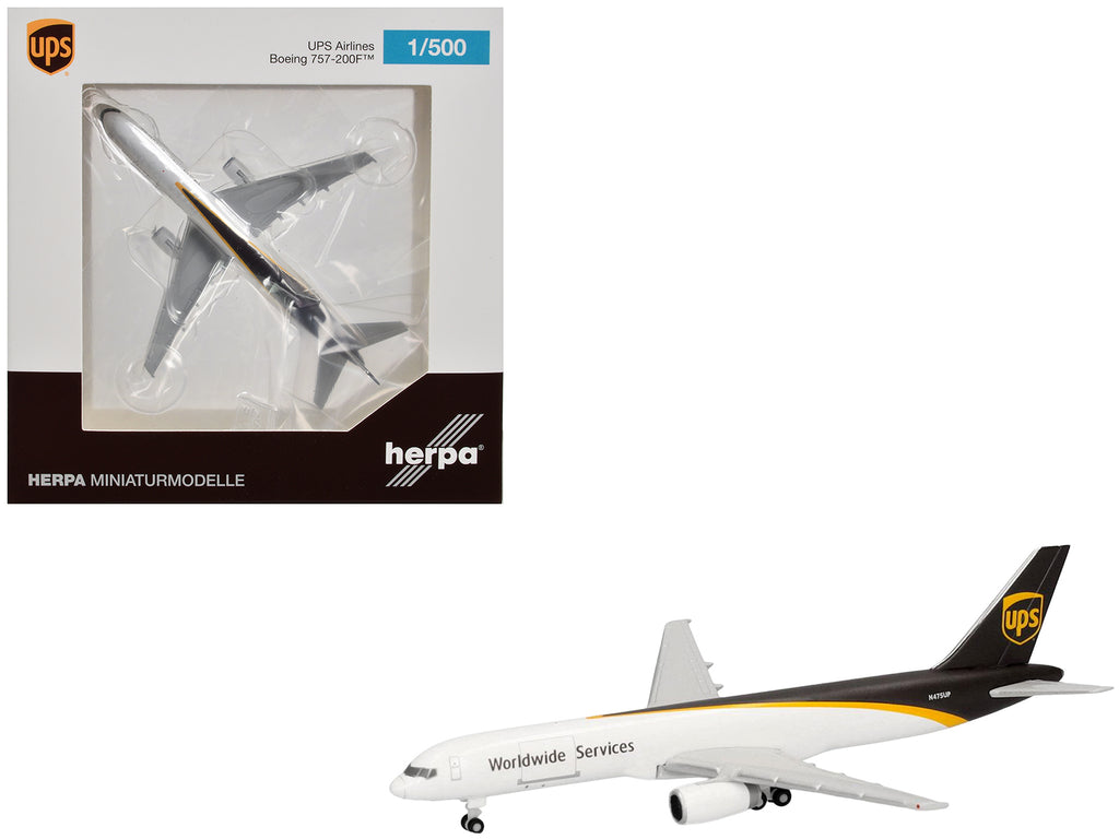 Boeing 757-200F Commercial Aircraft 'UPS Worldwide Service' (N475UP) White with Brown Tail 1/500 Diecast Model Airplane by Herpa