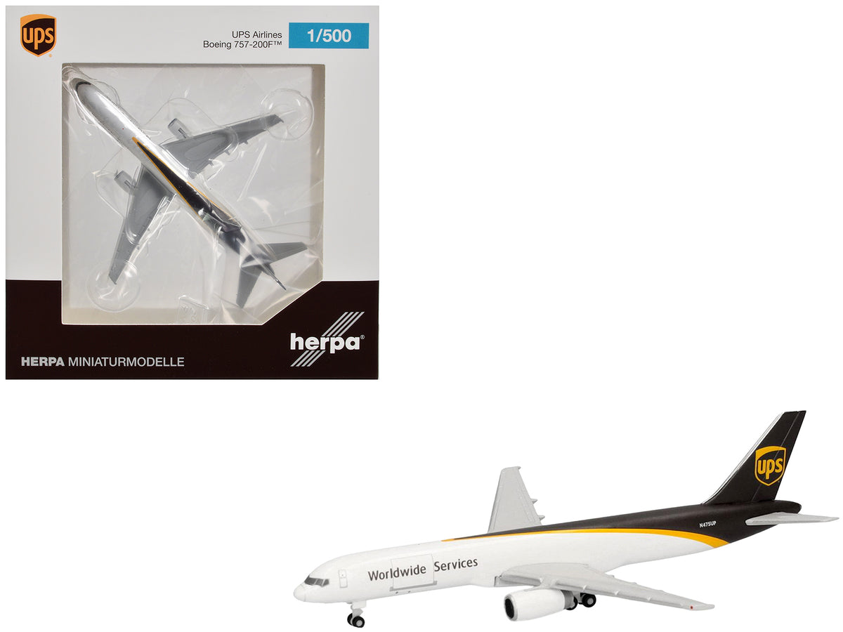 Boeing 757-200F Commercial Aircraft 'UPS Worldwide Service' (N475UP) White with Brown Tail 1/500 Diecast Model Airplane by Herpa