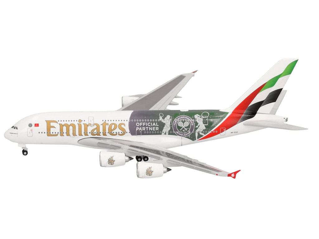 Airbus A380-800 Commercial Aircraft 'Emirates Airlines - Wimbledon Official Partner' (A6-EOE) White with Graphics 1/500 Diecast Model Airplane by Herpa