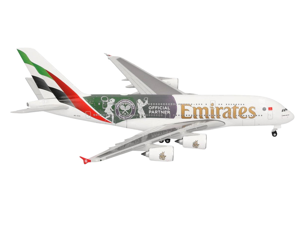 Airbus A380-800 Commercial Aircraft 'Emirates Airlines - Wimbledon Official Partner' (A6-EOE) White with Graphics 1/500 Diecast Model Airplane by Herpa