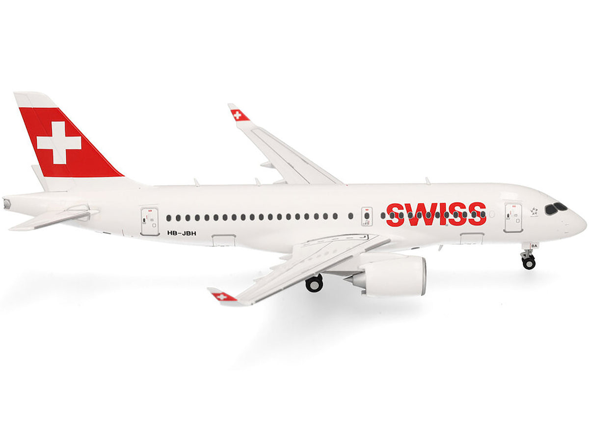 Airbus A220-100 Commercial Aircraft 'Swiss International Air Lines' (HB-JBH) White with Red Tail 1/200 Diecast Model Airplane by Herpa