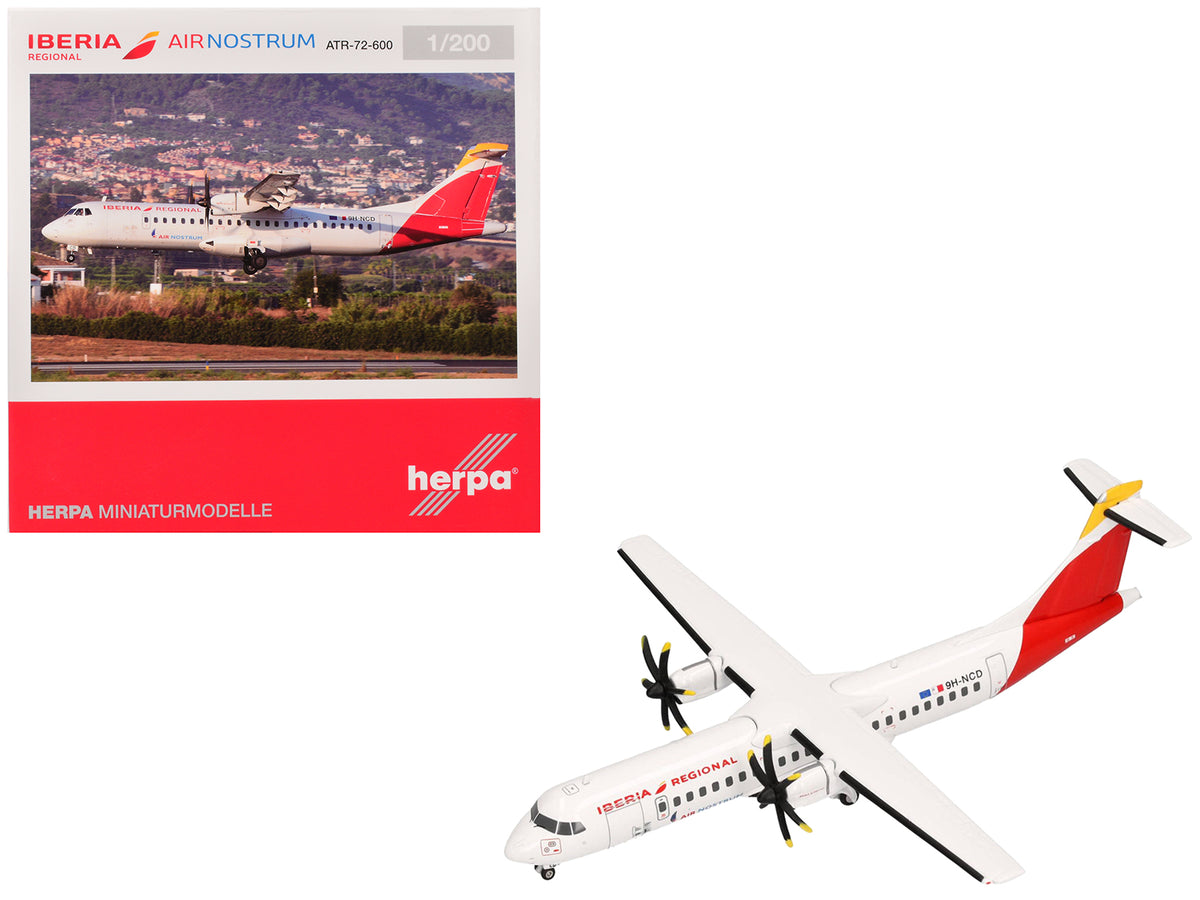ATR 72-600 Commercial Aircraft 'Iberia Regional' (9H-NCD) White with Red Tail 1/200 Diecast Model Airplane by Herpa