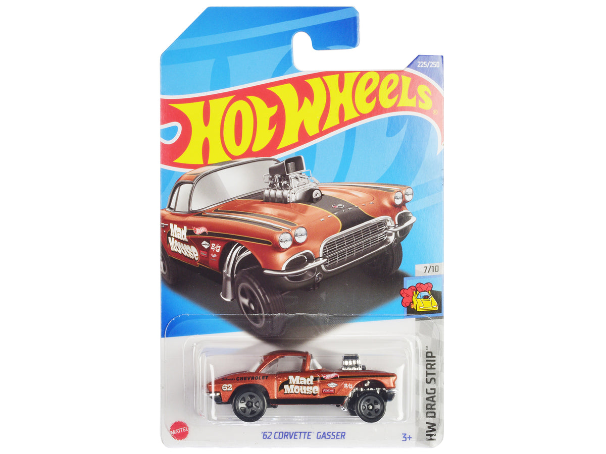1962 Chevrolet Corvette Gasser 'Mad Mouse' Copper Metallic with Black Stripes 'HW Drag Strip' Series Diecast Model Car by Hot Wheels
