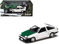 Toyota Sprinter Trueno (AE86) RHD (Right Hand Drive) 'Keiichi Tsuchiya - Dori Dori Mesh Wheels' White with Green Carbon Hood 1/64 Diecast Model Car by Hobby Japan