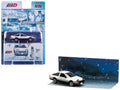Toyota Sprinter Trueno (AE86) RHD (Right Hand Drive) White with Black Stripes 'Takumi Fujiwara & Natsuki Mogi - Initial D' (1995-2013) Manga 'Diorama Set Series' 1/64 Diecast Model Car by Hobby Japan