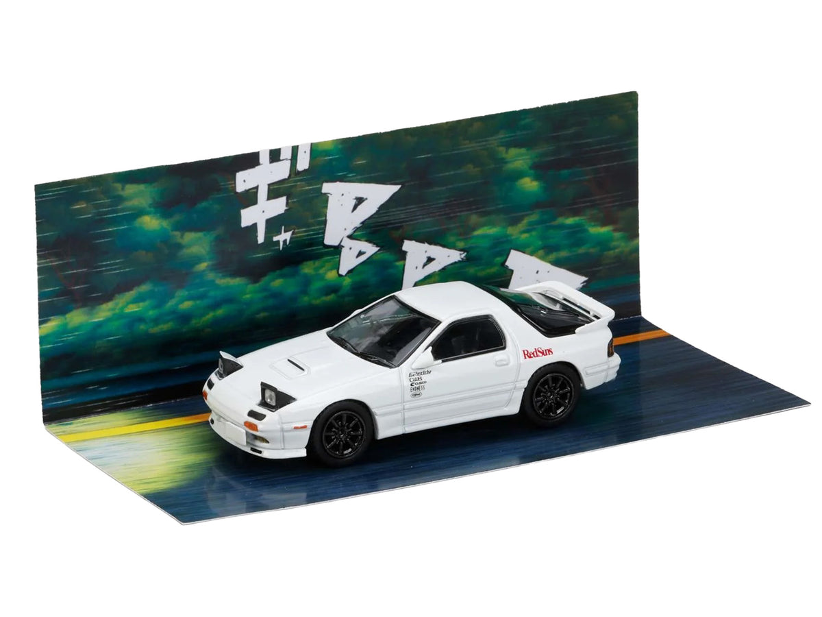 Mazda RX-7 (FC3S) RHD (Right Hand Drive) 'RedSuns' White 'Ryosuke Takahashi VS Kyoichi Sudou - Initial D' (1995-2013) Manga 'Diorama Set Series' 1/64 Diecast Model Car by Hobby Japan