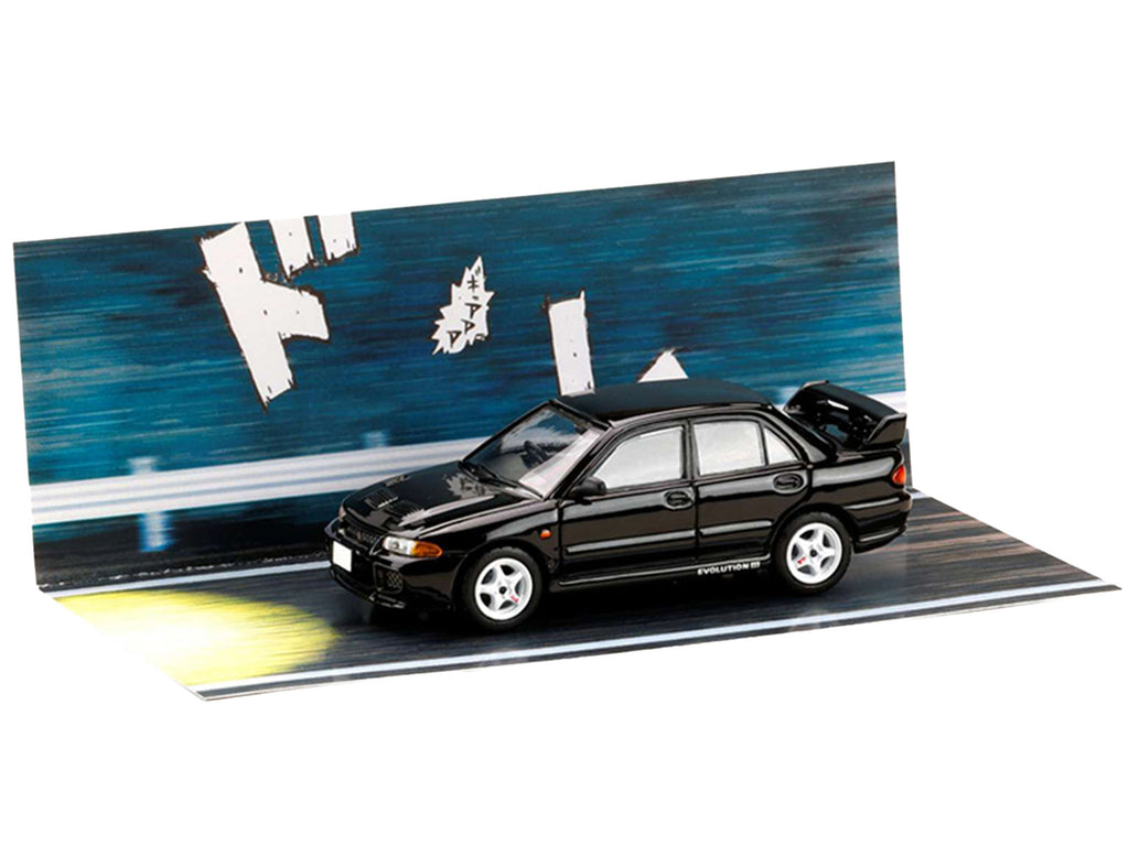 Mitsubishi Lancer RS Evolution III RHD (Right Hand Drive) Black 'Initial D' (1995-2013) Manga 'Diorama Set Series' 1/64 Diecast Model car by Hobby Japan