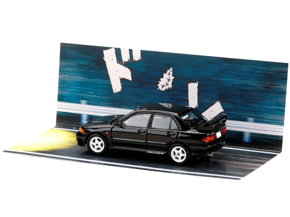 Mitsubishi Lancer RS Evolution III RHD (Right Hand Drive) Black 'Initial D' (1995-2013) Manga 'Diorama Set Series' 1/64 Diecast Model car by Hobby Japan