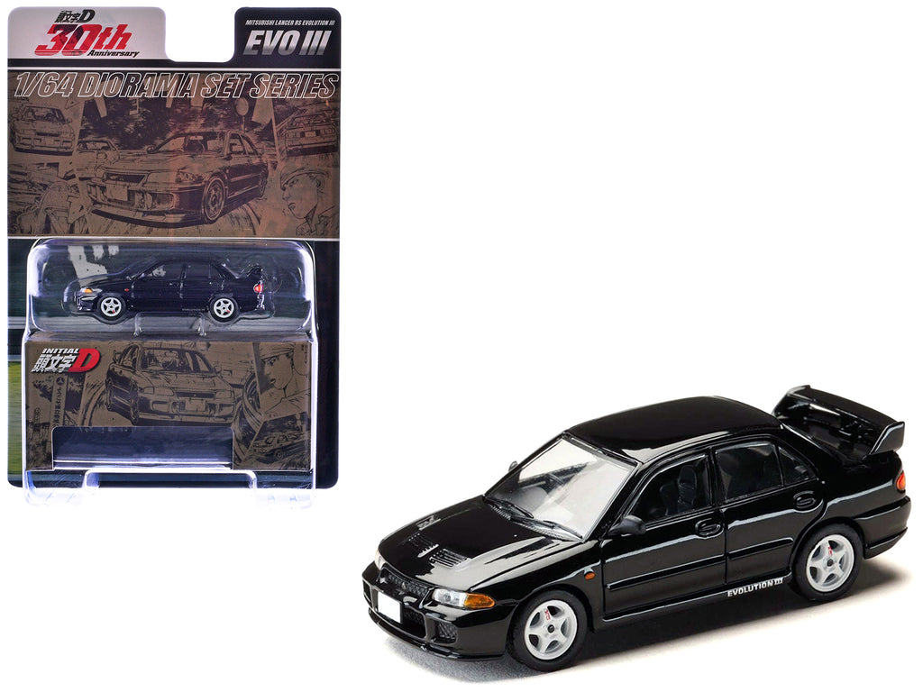 Mitsubishi Lancer RS Evolution III RHD (Right Hand Drive) Black 'Initial D' (1995-2013) Manga 'Diorama Set Series' 1/64 Diecast Model car by Hobby Japan