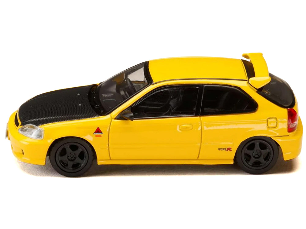 Honda Civic (EK9) RHD (Right Hand Drive) Yellow with Carbon Hood 'Initial D' (1995-2013) Manga 'Diorama Set Series' 1/64 Diecast Model car by Hobby Japan