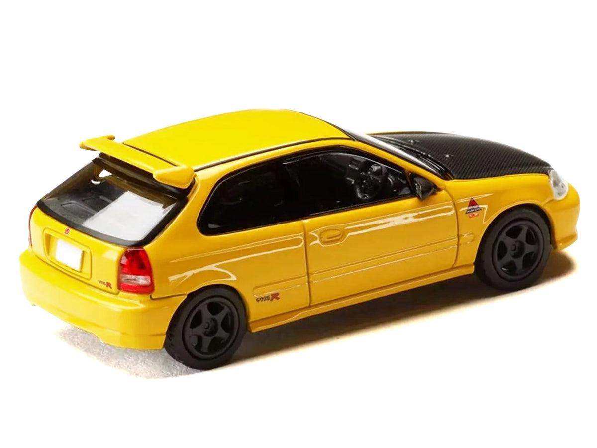 Honda Civic (EK9) RHD (Right Hand Drive) Yellow with Carbon Hood 'Initial D' (1995-2013) Manga 'Diorama Set Series' 1/64 Diecast Model car by Hobby Japan