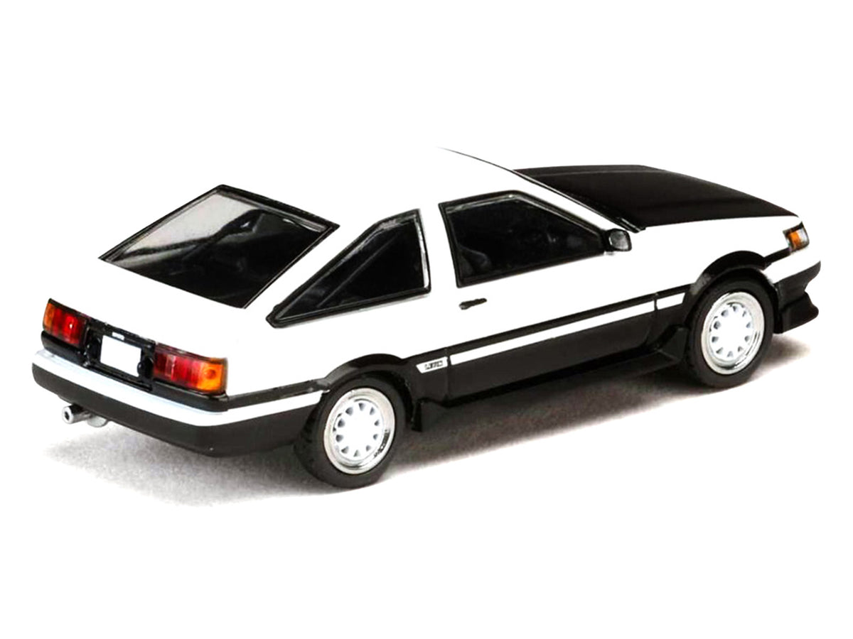 Toyota Corolla Levin (AE86) RHD (Right Hand Drive) White with Carbon Hood 'Initial D' (1995-2013) Manga 'Diorama Set Series' 1/64 Diecast Model Car by Hobby Japan