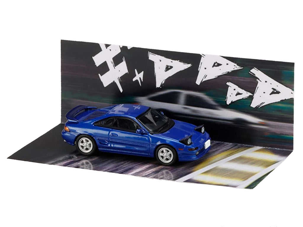Toyota MR2 (SW20) RHD (Right Hand Drive) Blue Metallic 'Kai Kogashiwa VS Takumi Fujiwara - Initial D' (1995-2013) Manga 'Diorama Set Series' 1/64 Diecast Model Car by Hobby Japan