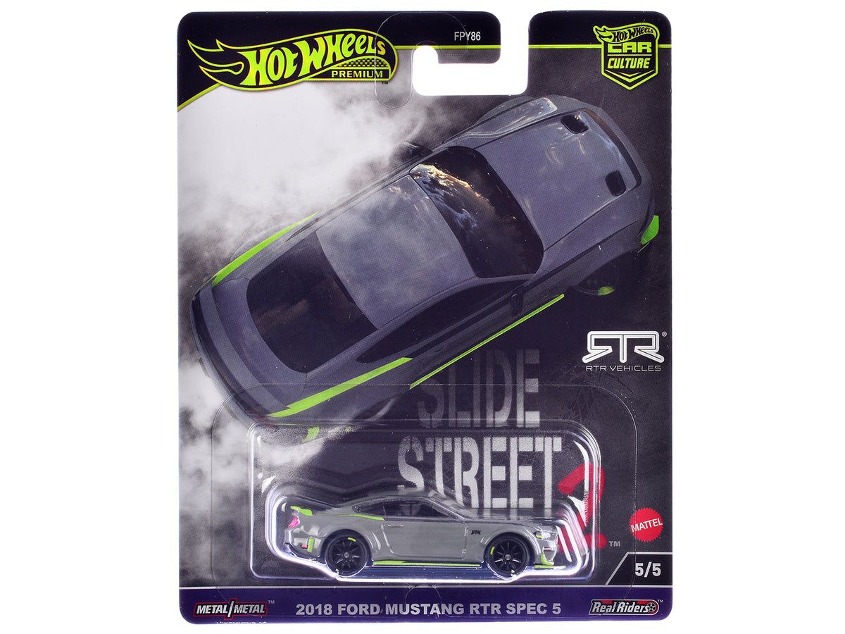2018 Ford Mustang RTR Spec 5 Gray 'Slide Street 2' Series Diecast Model Car by Hot Wheels