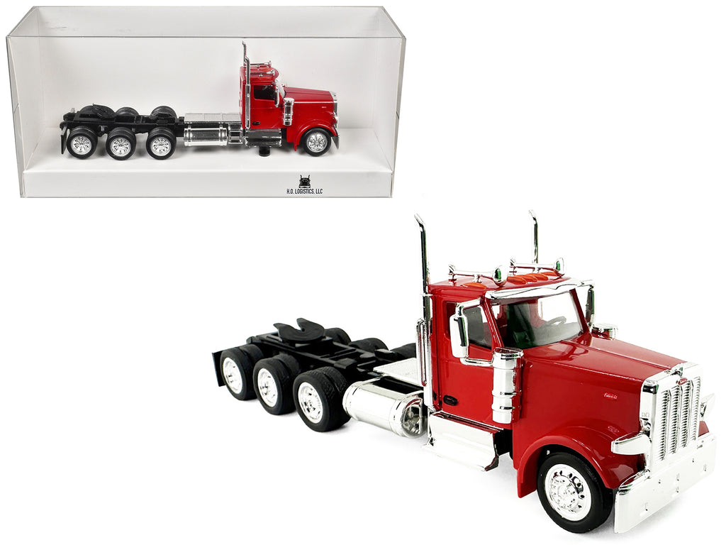 Peterbilt 589 3-Axel Day Cab Red 1/87 (HO) Plastic Model Car by HO Logistics