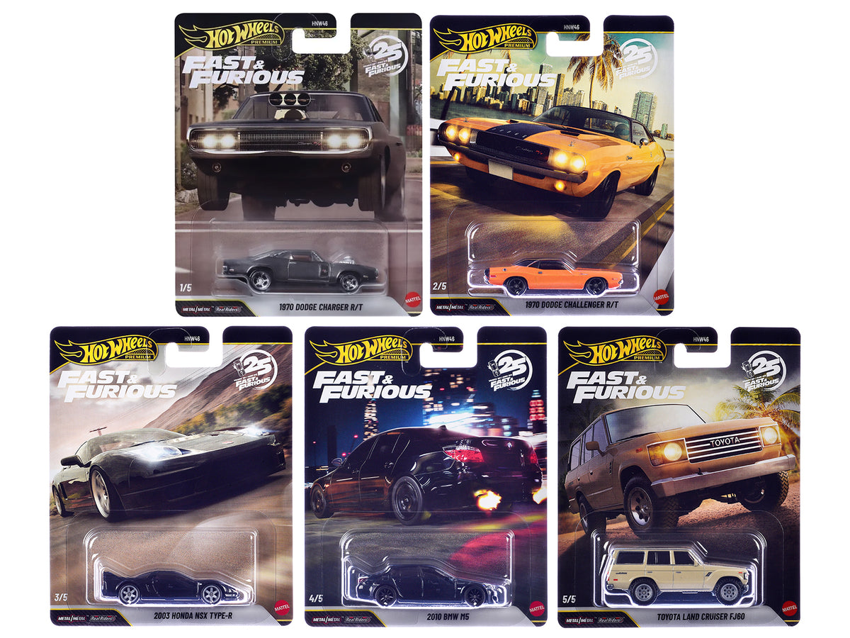 'Fast & Furious 25th Anniversary' 2026 5 piece Set Q Diecast Model Cars by Hot Wheels