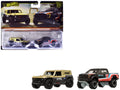 Ford Bronco R Gold Metallic and Black and 2017 Ford F-150 Raptor Pickup Truck #17 Black with Stripes 'Car Culture' Set of 2 Cars Diecast Model Cars by Hot Wheels