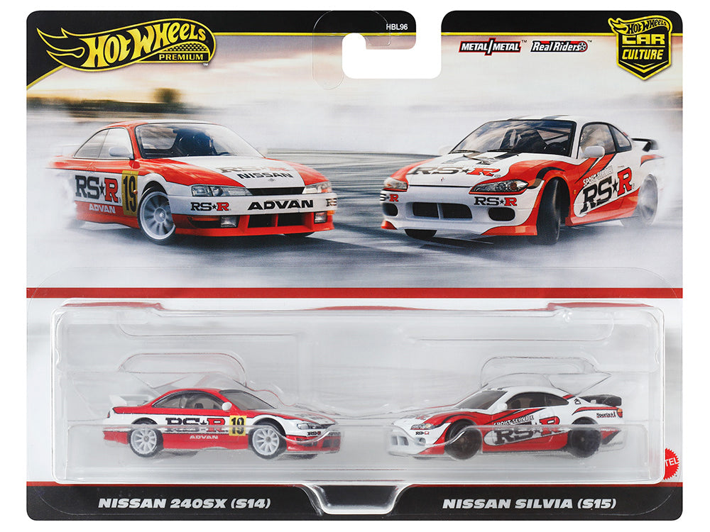 Nissan 240SX (S14) RHD (Right Hand Drive) #19 Red and White and Nissan Silvia (S15) RHD (Right Hand Drive) Red and White 'Car Culture' Set of 2 Cars Diecast Model Cars by Hot Wheels