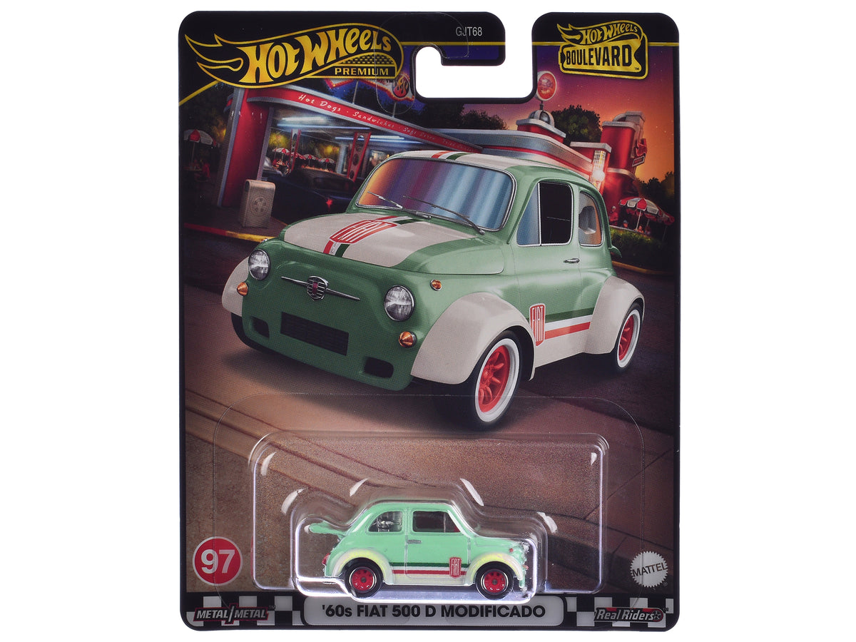 1960's Fiat 500 D Modificado Light Green with Stripes 'Boulevard' Series Diecast Model Car by Hot Wheels