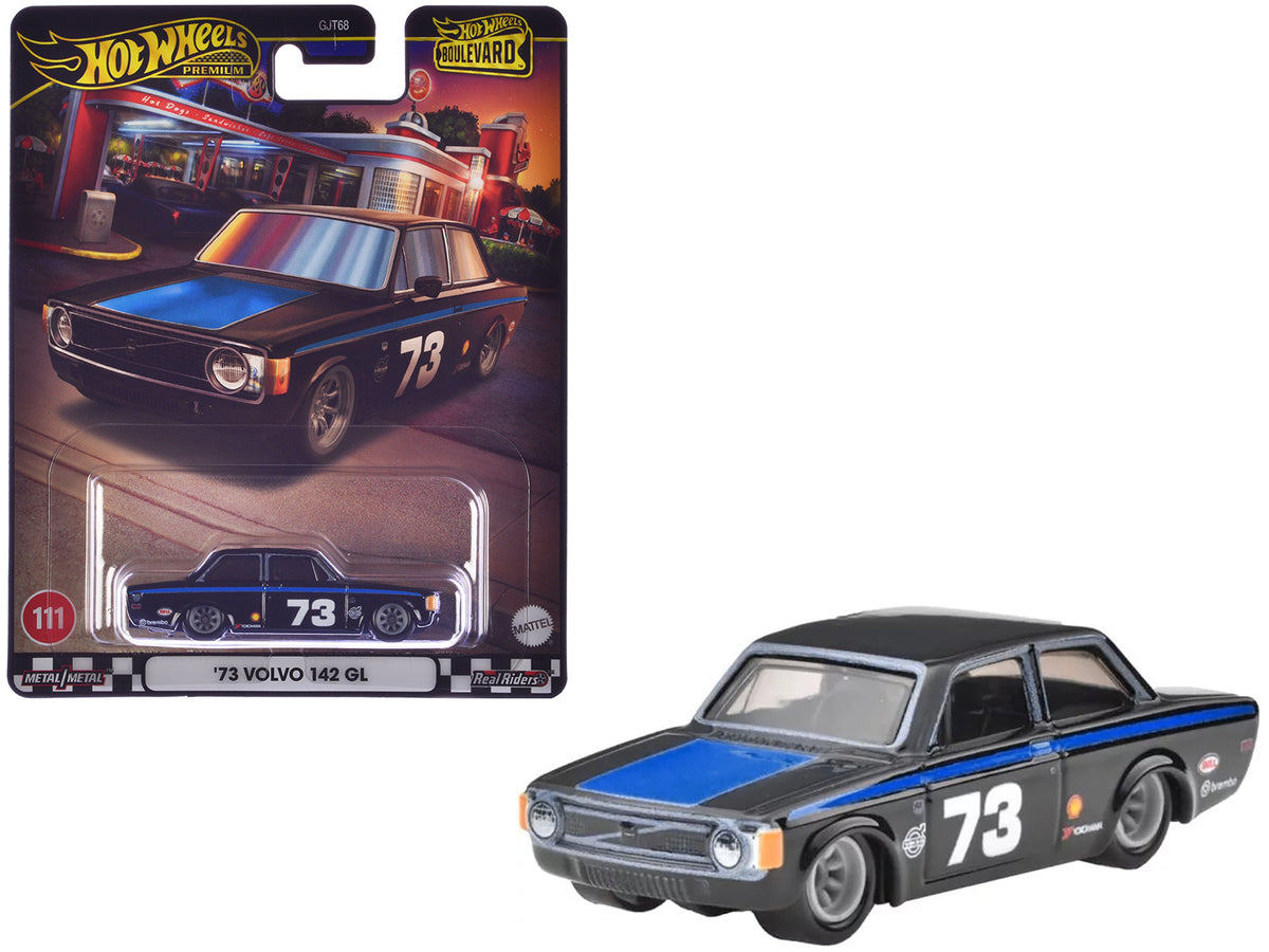 1973 Volvo 142 GL #73 Black with Blue Stripes and Hood 'Boulevard' Series Diecast Model Car by Hot Wheels