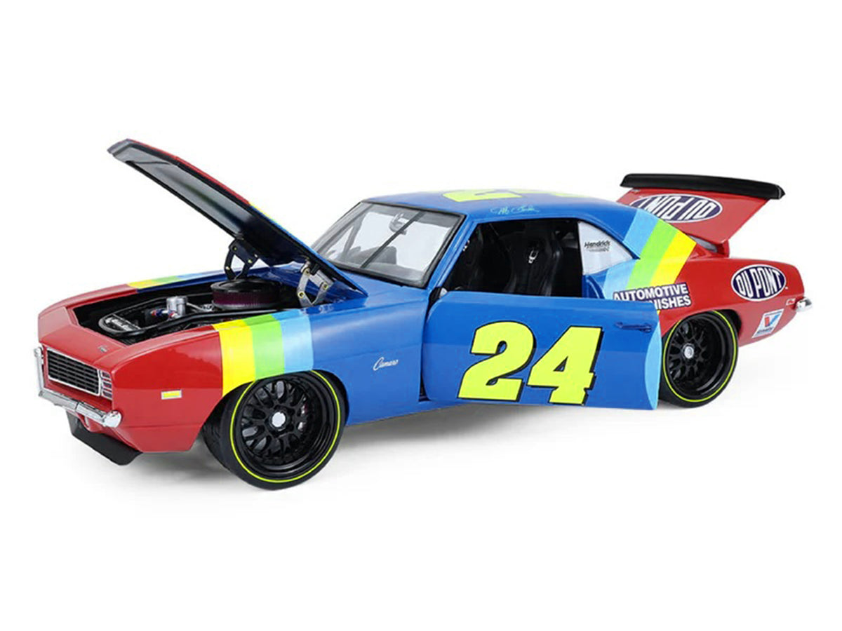 1969 Chevrolet Camaro #24 Jeff Gordon 'Hendrick Motorsports First Win Tribute' Blue and Red with Rainbow Stripes 1/18 Diecast Model Car by Highway 61