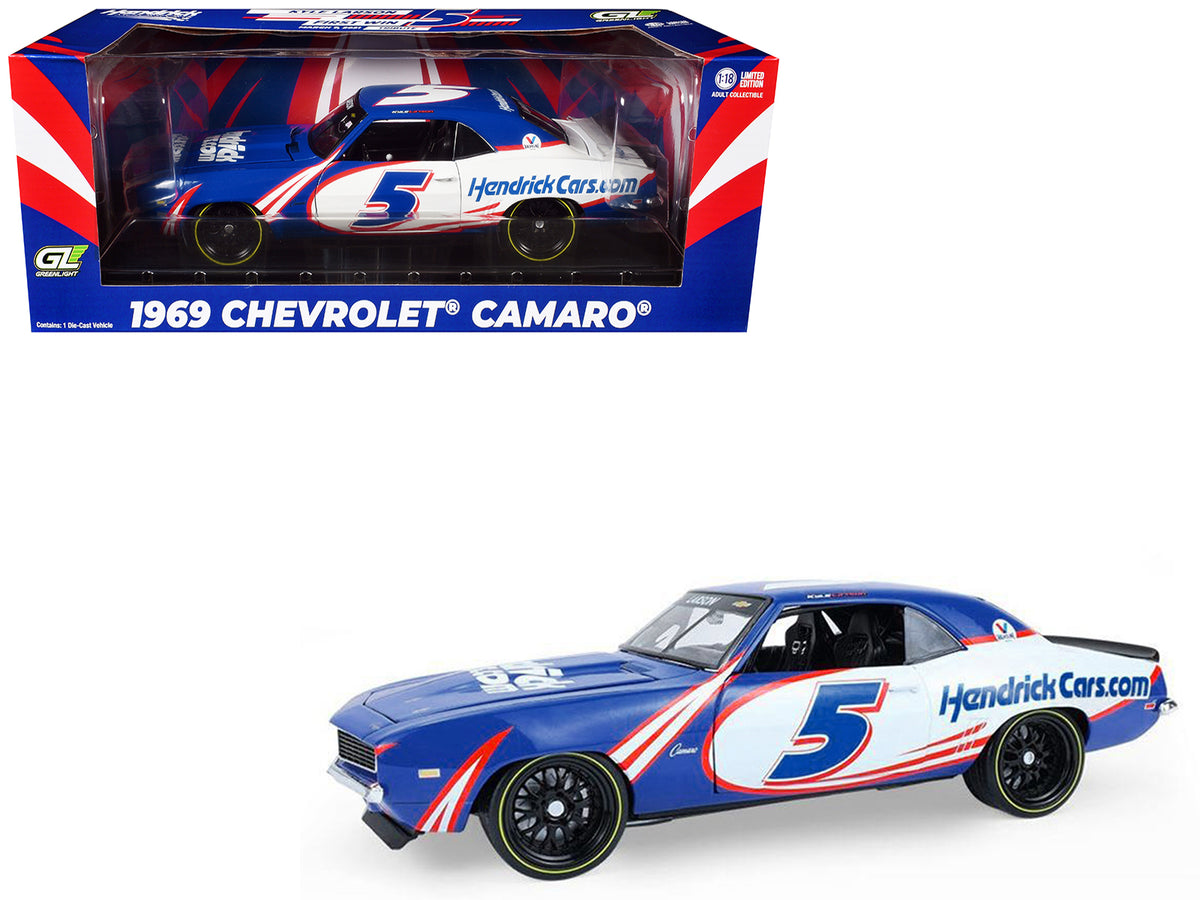 1969 Chevrolet Camaro #5 Kyle Larson 'Hendrick Motorsports First Win Tribute' Blue and White with Graphics 1/18 Diecast Model Car by Highway 61