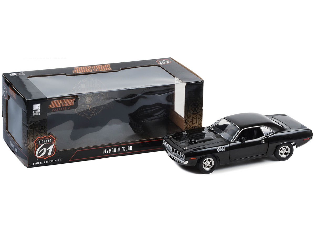 Plymouth Barracuda Black 'John Wick: Chapter 4' (2023) Movie 1/18 Diecast Model Car by Highway 61