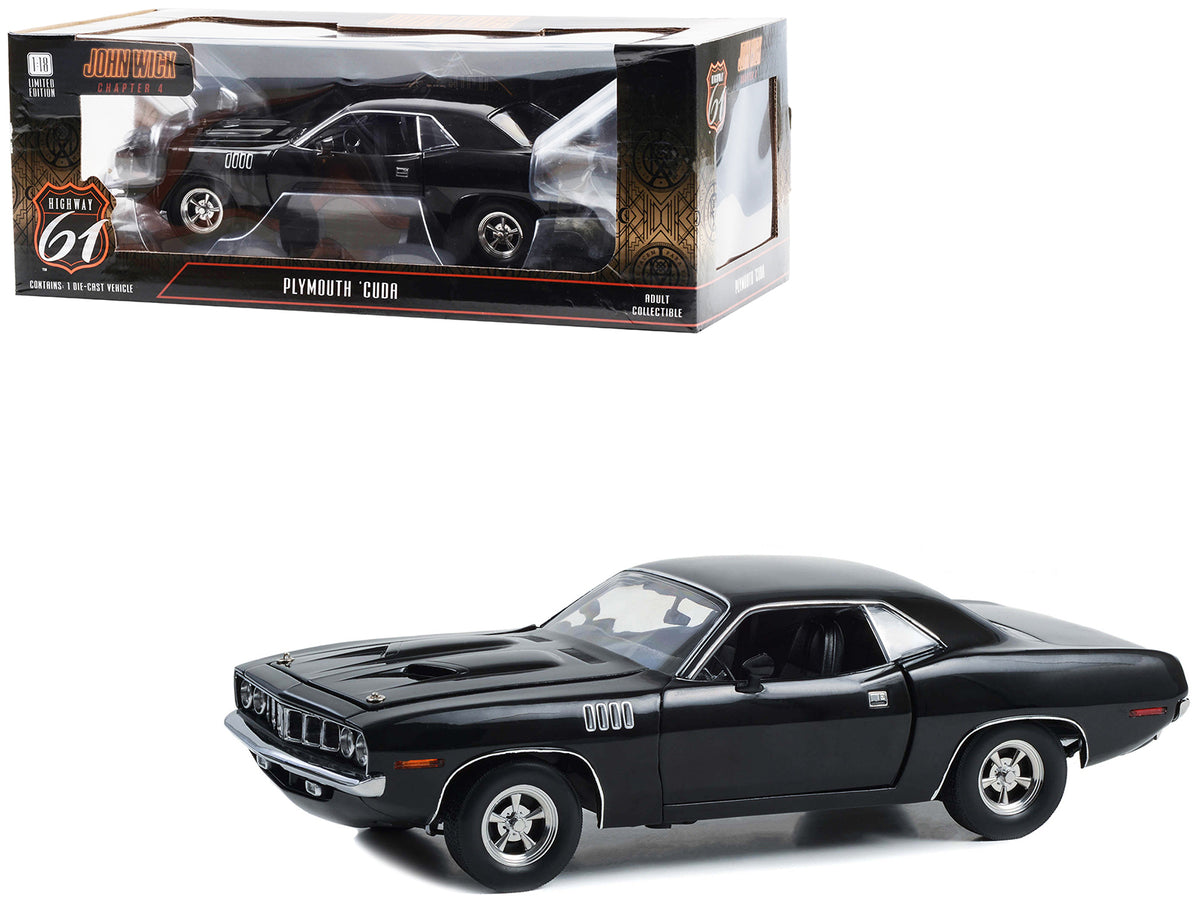 Plymouth Barracuda Black 'John Wick: Chapter 4' (2023) Movie 1/18 Diecast Model Car by Highway 61