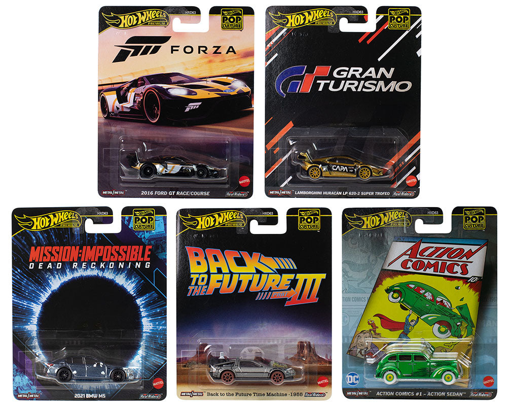 'Pop Culture 2025' 5 piece Set L 'Premium Series' Diecast Model Cars by Hot Wheels