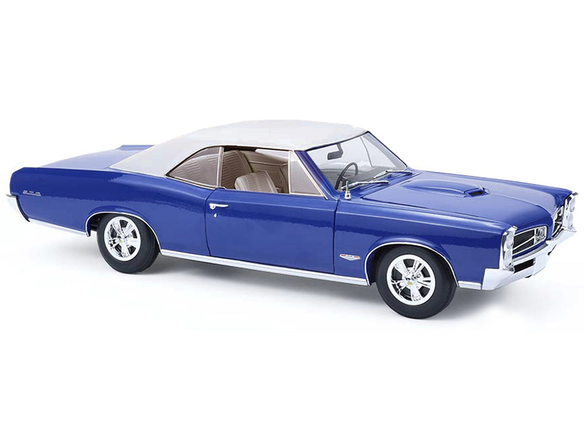 1966 Pontiac GTO Barrier Blue with White Top and Interior 1/18 Diecast Model Car by Highway 61