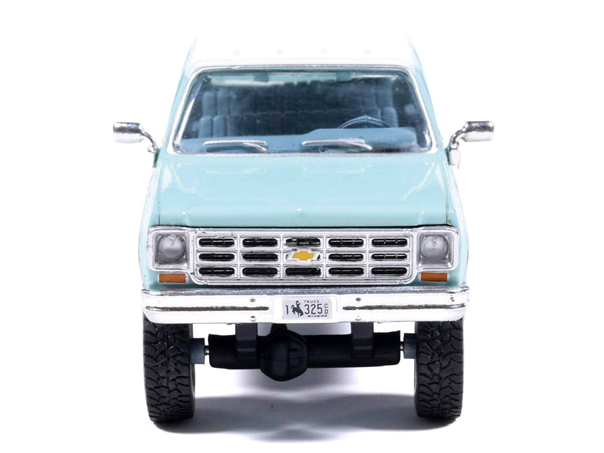 1978 Chevrolet Silverado K30 Crew Cab Pickup Truck Light Blue and White with Blue Interior 1/64 Diecast Model by IXO Models