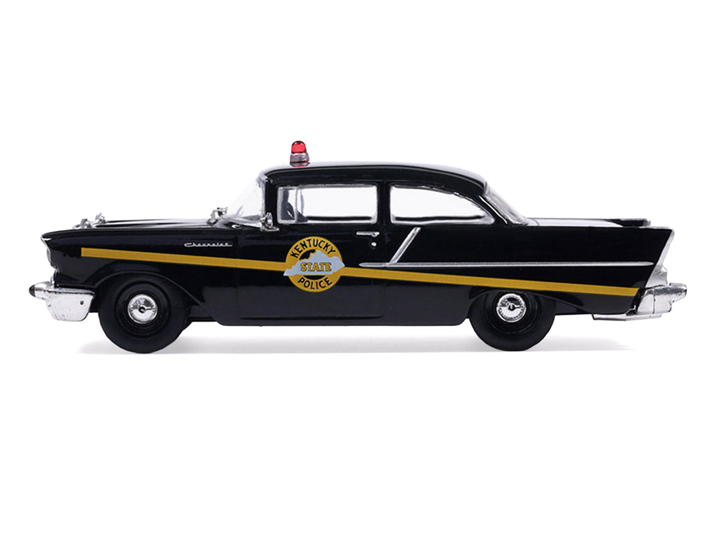 1957 Chevrolet One-Fifty Police Car 'Kentucky State Police' Black with Yellow Stripes 1/64 Diecast Model Car by IXO Models