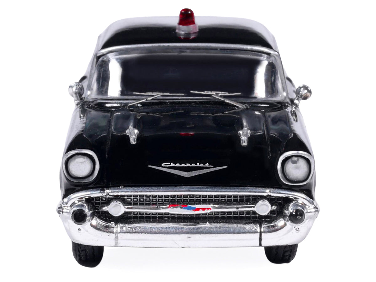 1957 Chevrolet One-Fifty Police Car 'Kentucky State Police' Black with Yellow Stripes 1/64 Diecast Model Car by IXO Models