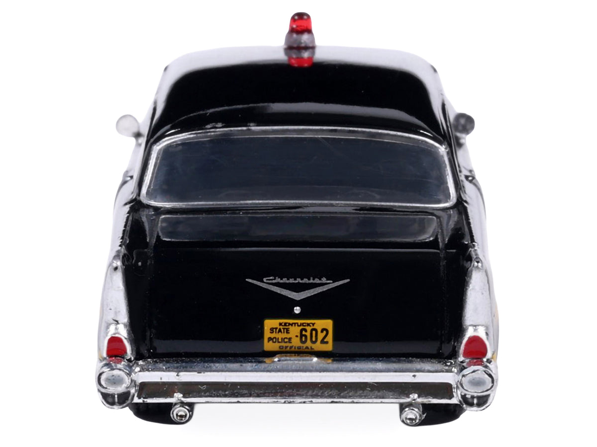 1957 Chevrolet One-Fifty Police Car 'Kentucky State Police' Black with Yellow Stripes 1/64 Diecast Model Car by IXO Models