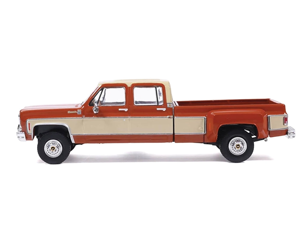 1975 Chevrolet Silverado K30 Crew Cab Dually Pickup Truck Grecian Bronze and Santa Fe Tan 1/64 Diecast Model Car by IXO Models