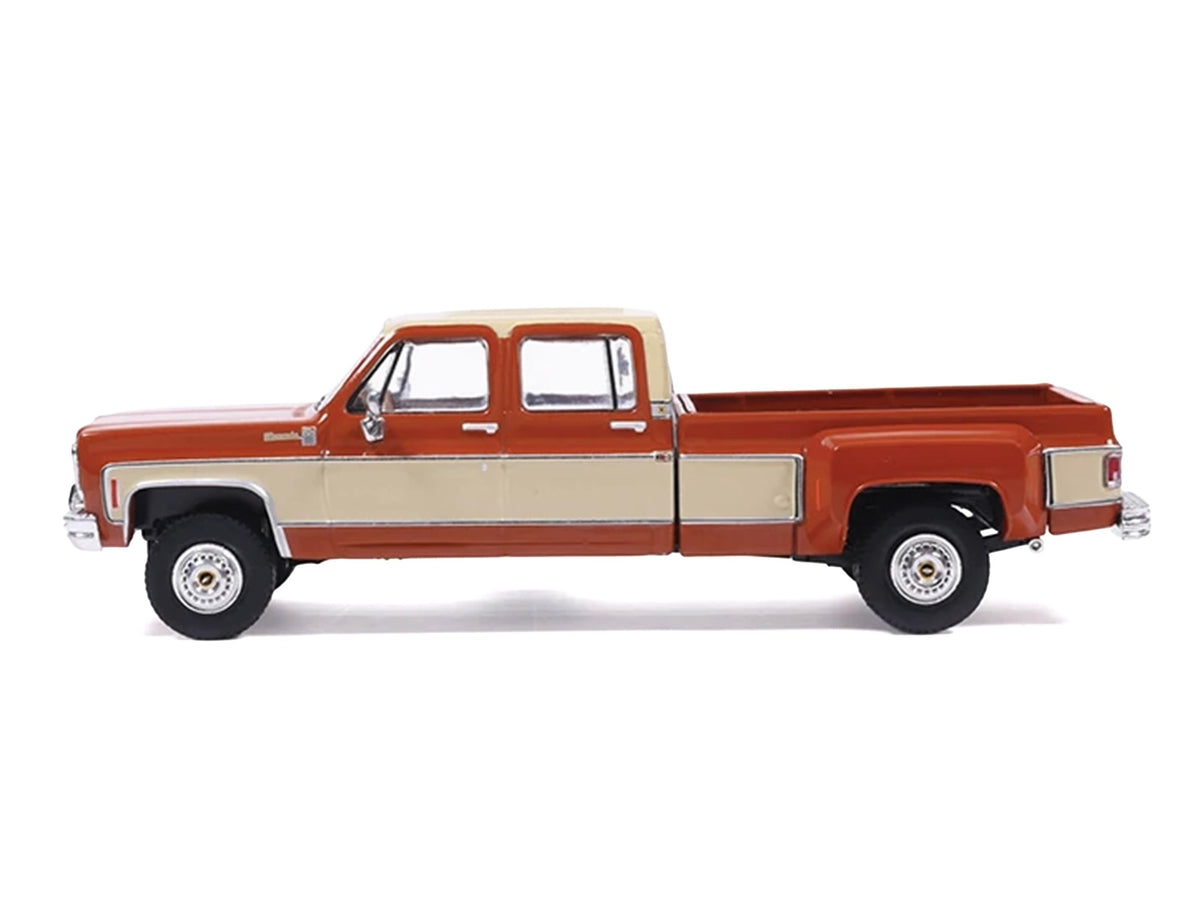 1975 Chevrolet Silverado K30 Crew Cab Dually Pickup Truck Grecian Bronze and Santa Fe Tan 1/64 Diecast Model Car by IXO Models