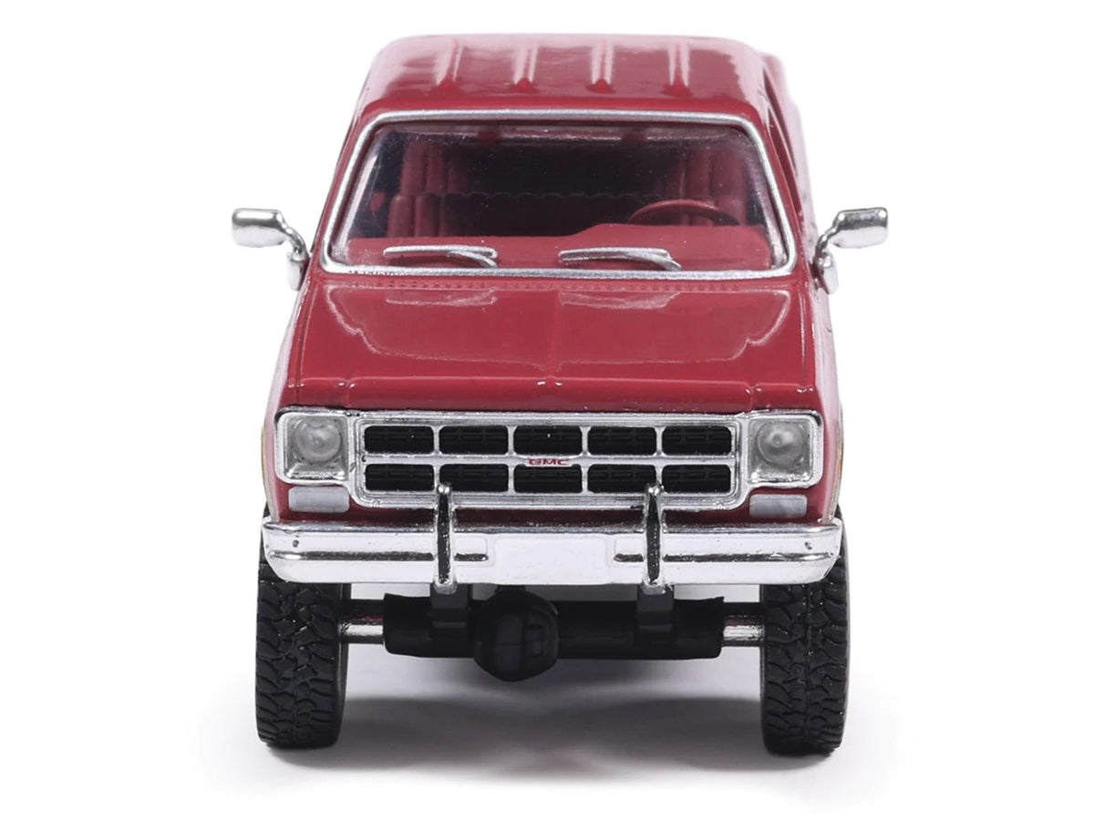 1977 GMC Sierra Grande K2500 Wideside Crew Cab Pickup Truck Dark Red Metallic with Gray Side Stripes 1/64 Diecast Model Car by IXO Models